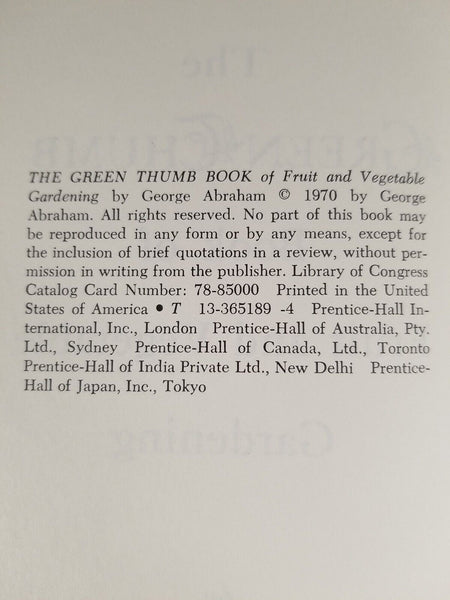 Green Thumb Book of Fruit & Veg Gardening, George Abraham, 1970 BCE Hardcover DJ