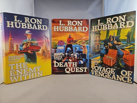 L Ron Hubbard Mission Earth Lot of 3 1st Edition BCE Hardcover DJ, Enemy Within