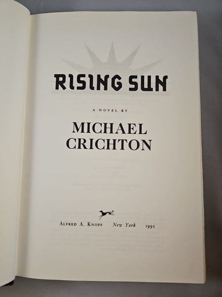 Rising Sun by Michael Crichton (1992) 1st Edition, 4th Printing Hardcover DJ