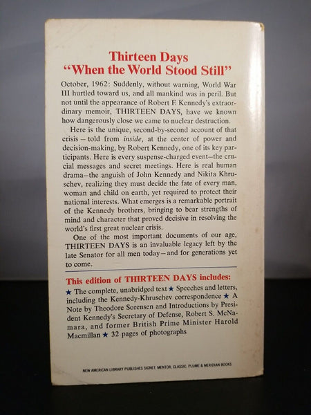 Thirteen Days by Robert Kennedy (1969) 5th Signet Paperback Cuban Missile Crisis